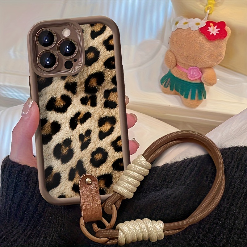 3D Printing Iphone - 갈색 텍스처 레오파드 프린트 랜야드 스트랩