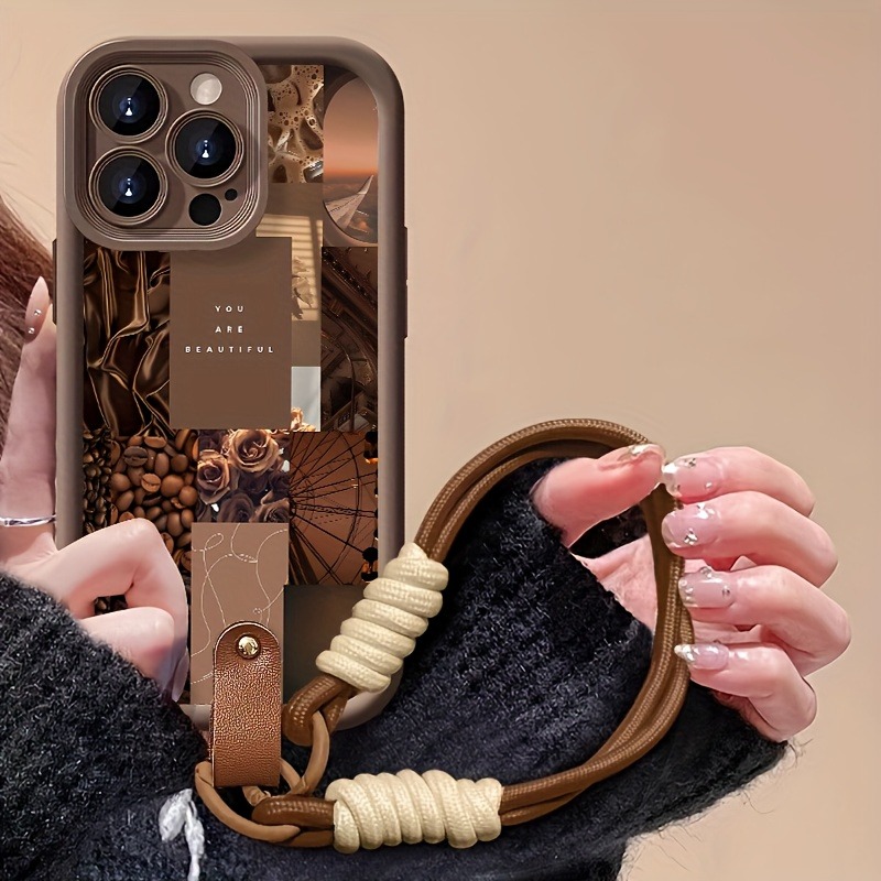 3D Printing Iphone - 브라운 커피 꽃무늬 프린트 랜야드 스트랩