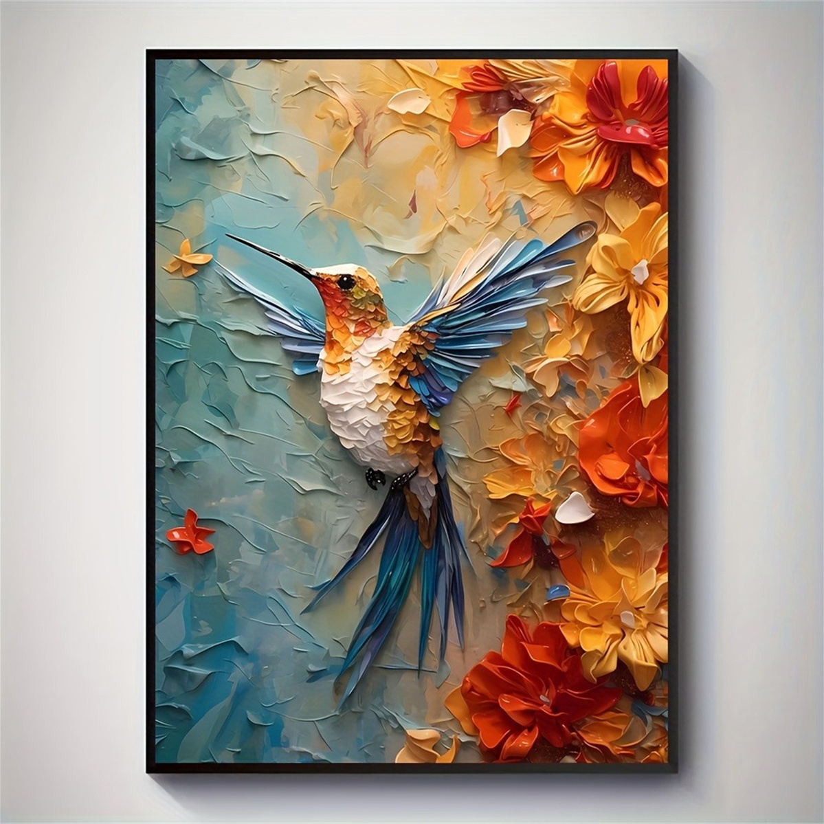활기찬 벌새 & 꽃무늬 3D 텍스처 캔버스 아트 프린트 - 3D Printing Wall 리뷰 및 가격
