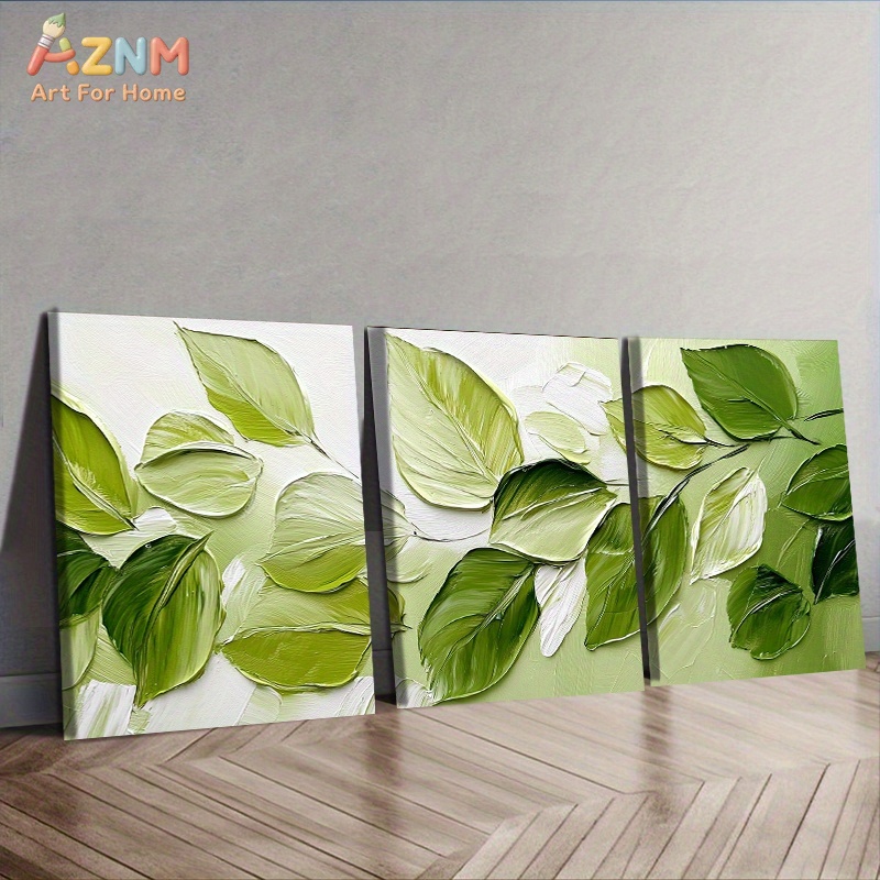 AZNM 3D 질감 있는 녹색 잎 임파스토 캔버스 벽  - 3D Printing Wall 리뷰 및 가격