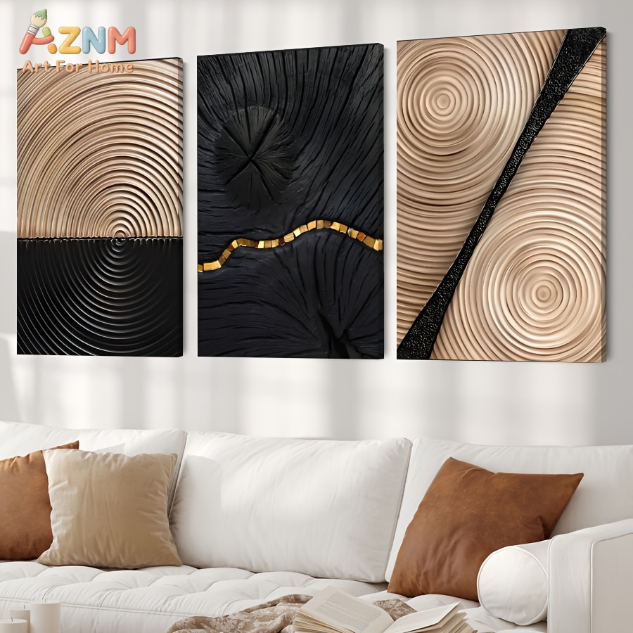 AZNM 와비사비 추상 나무결 나무고리 금색 라인 캔버 - 3D Printing Wall 리뷰 및 가격