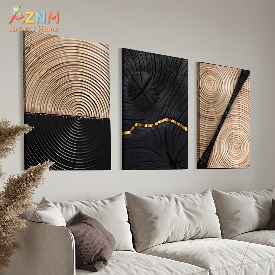 AZNM 와비사비 추상 나무결 나무고리 금색 라인 캔버 - 3D Printing Wall 리뷰 및 가격