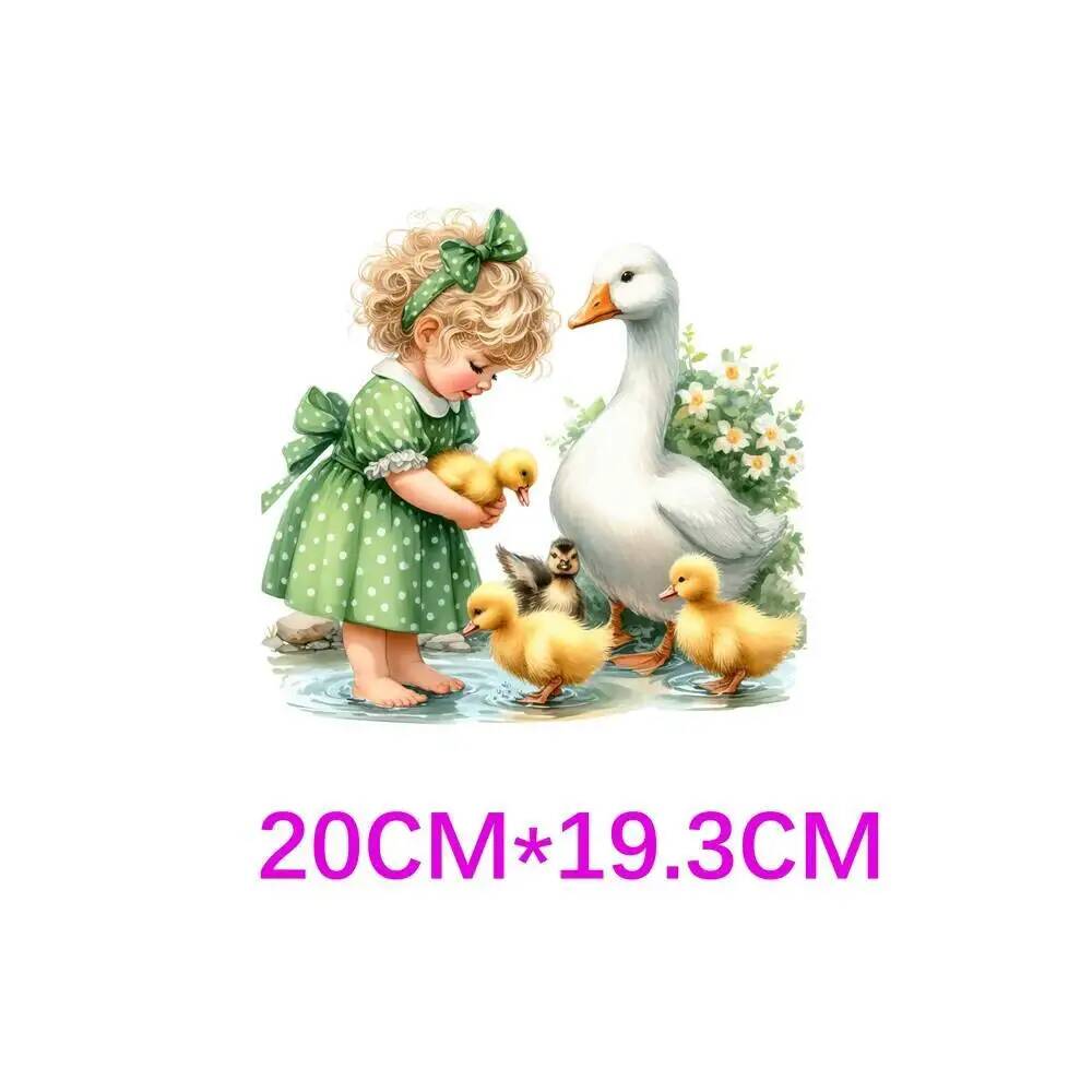 만화 시골 스타일 소녀 거위 동물 다리미 열 전달 스티 - 3D Printing Vinyl 리뷰 및 가격