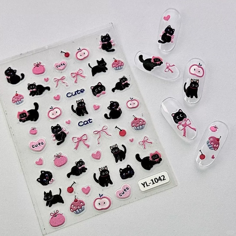 귀여운 만화 리본 검은 고양이 3D 릴리프 스티커 사랑 - 3D Printing Epoxy Resin 리뷰 및 가격