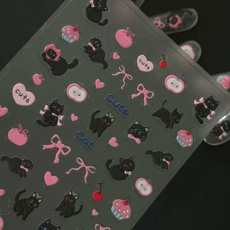 귀여운 만화 리본 검은 고양이 3D 릴리프 스티커 사랑 - 3D Printing Epoxy Resin 리뷰 및 가격