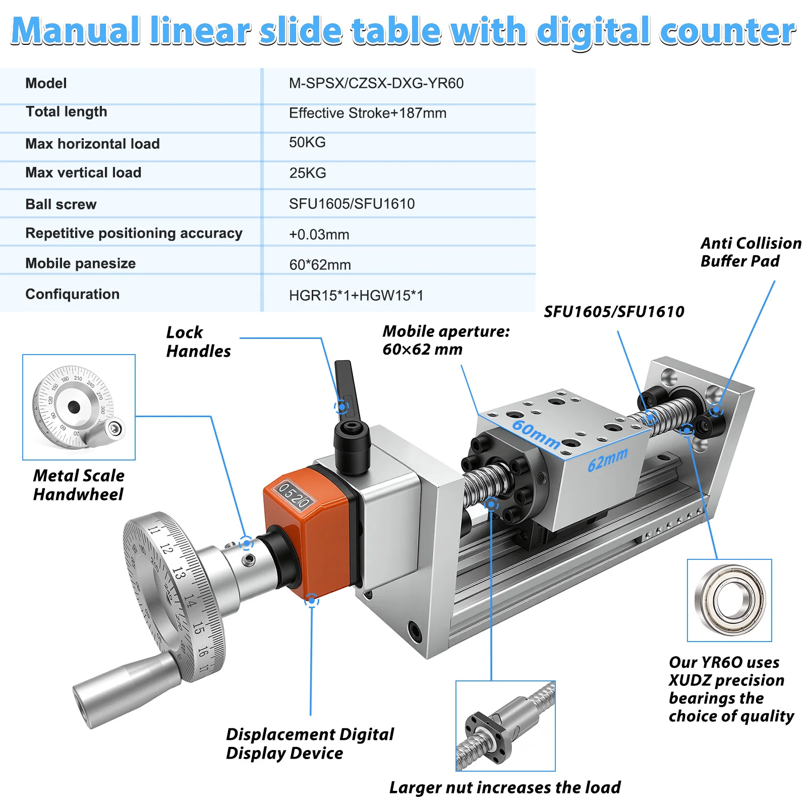 60KG 하중 수동 선형 가이드 슬라이딩 테이블 60m - Linear Guide Rail 리뷰 및 가격